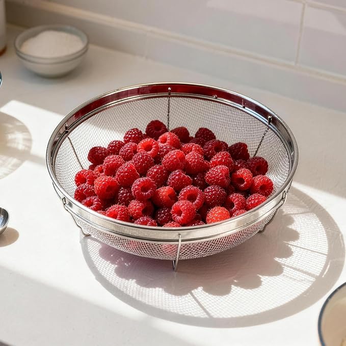 Fine Mesh Strainer for Kitchen, Stainless Steel Colander Bowl for Pasta, Rice, Fruit, Metal Net Baskets with Resting Base - Strain, Drain, Rinse (Diameter 7.48 inch)