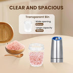 Gravity Electric Salt And Pepper Grinder Set, Automatic Salt And Pepper Grinder Set, Battery Powered (6 AAA Batteries Each), Adjustable Roughness, LED Light, 2 Pack, (Silver)
