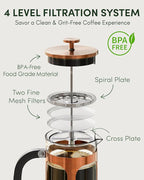 BAYKA 34oz 1 Liter French Press Coffee Maker, Christmas Coffee Lover Gifts Basket Set, Heat Resistant Thickened Borosilicate Glass Stainless Steel Brewer, Cold Brew Cafetera Teapot for Kitchen, Copper