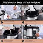 Commercial Stainless Steel Rice Cooker - Professional 64 Cup Cooked (32 Cup Uncooked) Rice Maker Cooker With Non Stick Pot & Hinged Lid - Includes a Rice Measuring Cup & Rice Scoop