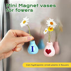 Renmxj 5 Pcs Mini Fridge Magnets, Cute Mini Ceramic Vase with Artificial Flowers, Tiny Pots Plant Vase for Kitchen Refrigerator Office Locker Decor, for Mom