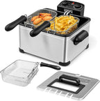 Giantex 1700W Electric Deep Fryer with 3 Baskets, 5.3QT/21-Cup Frier Cookers Home Fryer, Large Oil Container, Lid with View Window, Adjustable Temperature and Timer, Family Kitchen Restaurant Use