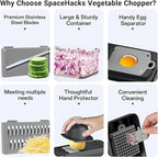SpaceHacks 15-in-1 Vegetable Chopper, Kitchen Gadgets with 10 Blades, Veggie, Food, Onion Chopper, Cucumber Slicer, Versatile Mandoline, Includes Egg Separator & Finger Guard, Gray