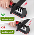Professional 4-in-1 Knife Sharpener with Tungsten Steel & Ceramic Slots, Manual Sharpener for Chef Knives, Scissors & Straight Edge Blades - Home Kitchen Tool