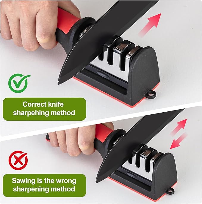 Professional 4-in-1 Knife Sharpener with Tungsten Steel & Ceramic Slots, Manual Sharpener for Chef Knives, Scissors & Straight Edge Blades - Home Kitchen Tool