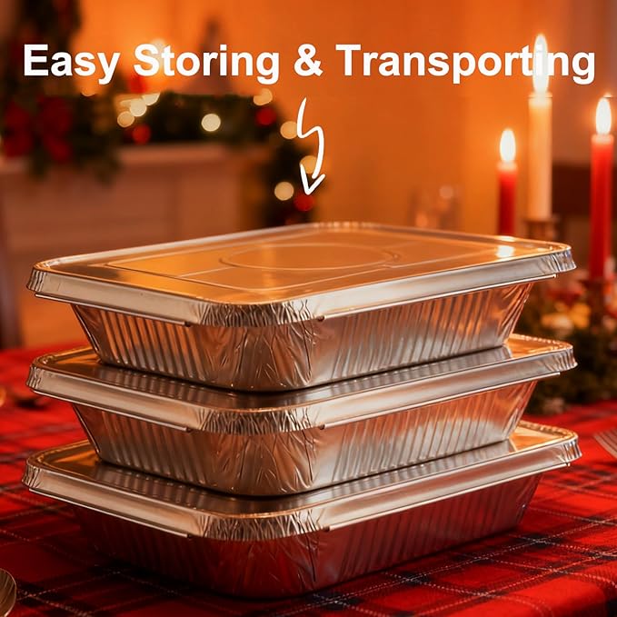 Aluminum Foil Pans 9x13 - Disposable Half Size Deep Steam Table Tin Foil Pans for Oven Baking Cake, Roasting Turkey, Food Prepping, Storing, Freezing, Chafing (25 Pack with Lids)