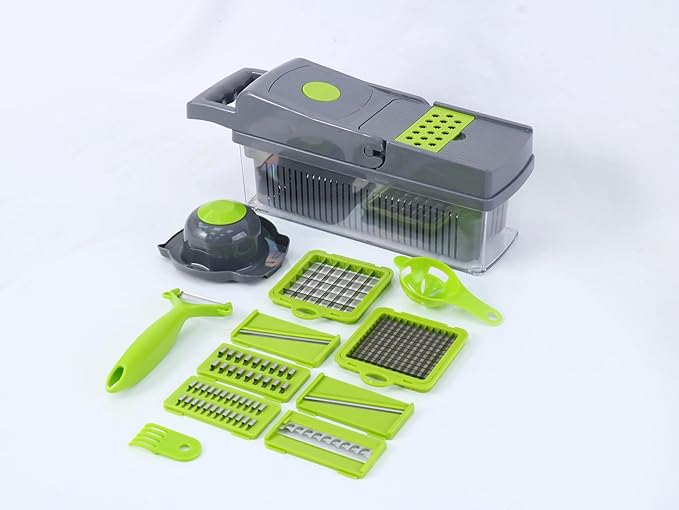 Hand Held 12 in 1 Vegetable Kitchen Gadget, Dark Gray: Includes 12 Separate Variations plus a Free Vegetable Peeler