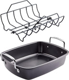 Circulon Ultra-Lasting Nonstick Roasting Pan with Rack, Roaster Pan with Easy Serve Rack, 17-Inch x 13-Inch, Black