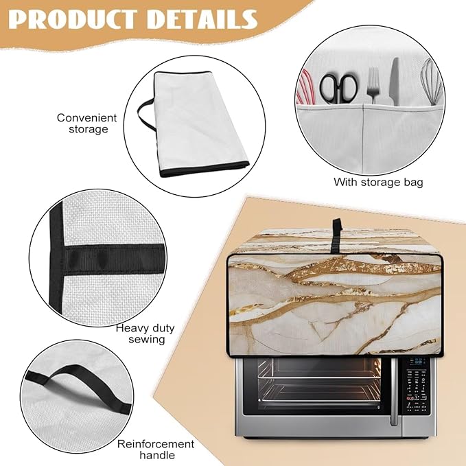 Marble Print Toaster Oven Cover, Heavy-Duty Dust Shield Kitchen Decorative Countertop Oven Protector, Microwave Air Fryer Cover, Light Gold White, (Large-18.5*22.5*12.99 inches)