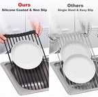 MERRYBOX 20.5" x 13" Roll Up Dish Drying Rack Silicone Wrapped Over The Sink Dish Drying Rack Multipurpose Foldable Sink Drying Mat, Heat-Resistant & Anti-Rust Dish Rack for Kitchen Sink, Large, Black