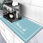 Findosom Dish Drying Mat, 17"x 32" Super Absorbent & Hide Stain Coffee Mat, Cuttable Drying Mat for Kitchen Counter, Coffee Bar Accessories, Under Dish Rack, Coffee Maker, Espresso Machine, Blue