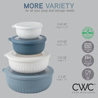 COOK WITH COLOR Prep Bowls with Lids- Wide and Deep Nesting Plastic Small Mixing Bowl Set with Lids, 8 Piece Set - Wide Bowls, Blue/Grey