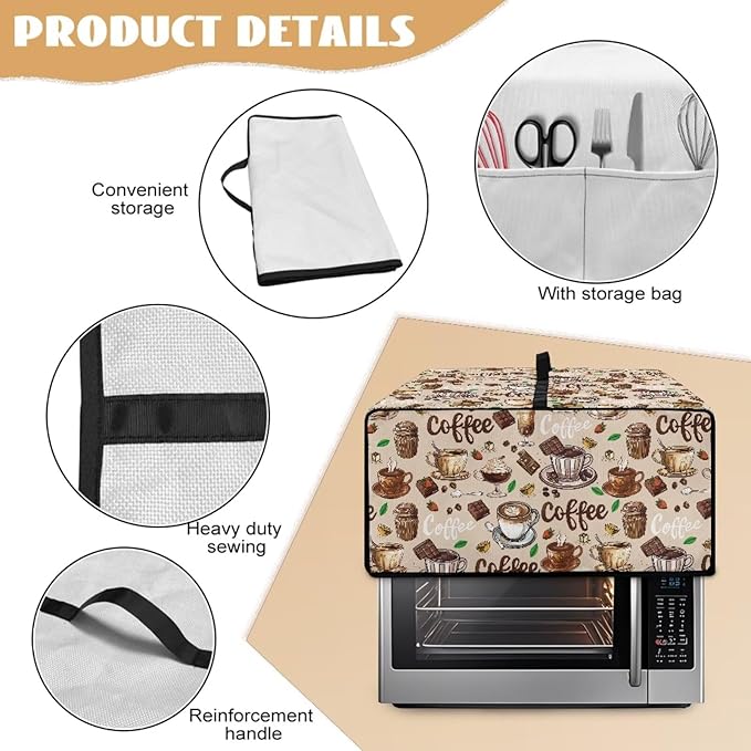 Coffee Chocolate Cake Print Toaster Oven Cover with Top Handle, Heavy Duty Dust-proof Microwave Oven Cover Compatible with Most Toasters Ovens (Large-14.5 * 18.46 * 9 inches)