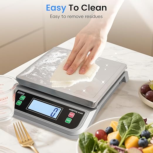 88lb/40kg Food Scale with 6 Unit Stainless Steel Commercial Kitchen Scale, with Full View LCD Display Large Kitchen Scale with Tare and Pcs Funtion for Baking, Cooking, Flour, Fruits Silver