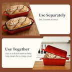 FUNKYLEE Enameled Cast Iron Bread Pan with Lid, 2-in-1 Loaf Pan for Baking Bread 8.5x4.5, Professional Sourdough Bread Pan for Homemade Bread, Set of 2, Red