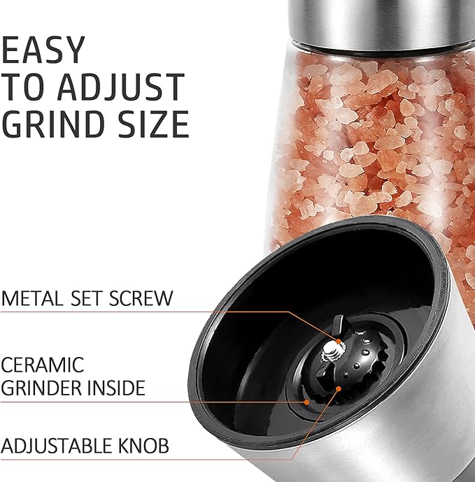 Gulex Pepper Grinder Pepper Mill, Salt Grinder Refillable,(Single Package) Adjustable, Stainless Steel Sea Salt Shaker with Ceramic Rotor (1 pack)