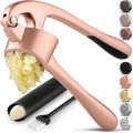 Zulay Kitchen Premium Garlic Press Set - Rust Proof Professional Garlic Mincer Tool - Easy-Squeeze, Easy-Clean with Soft Handle - Silicone Garlic Peeler & Brush (Rose Gold)