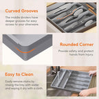 Lifewit Silverware Drawer Organizer Tray, Plastic Cutlery Storage for Kitchen, Flatware and Utensil Holder Divider for Spoons Forks Knives Tableware, 12.3 x 16", 7 Slots, Gray
