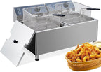 23.2 QT/22 L Commercial-Grade 3400W Deep Fryer，2 Extra-Thick Baskets with 304 Stainless Steel, Electric Fryer Splash Guard Lid & Adjustable Thermostat for Restaurant, Catering, Home Kitchen