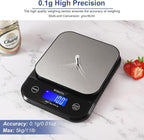 BOMATA Waterproof Kitchen Scale, 0.1g/0.01oz High Precision, 5kg/11lb, Washable, USB Rechargeable, Digital Scale for Food,Cooking, Baking, Weight Loss, Grey
