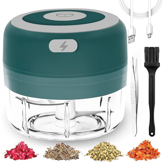 beerfingo Electric Herb Grinder - 3.5 Inch Large Grinders for Grinding Dry Fresh Herbs and Spice, USB Rechargeable Grinder with Transparent Chamber, High-efficiency, Portable and Waterproof