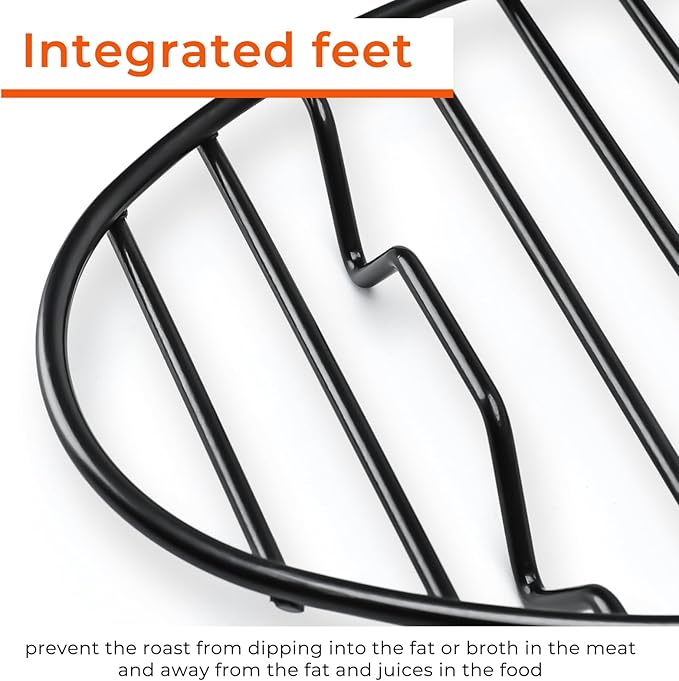 Oval Roasting Rack with Integrated Feet, Non-Stick Coating, Baking Rack Easy to Clean for Cooking, Roasting, Drying, Grilling 10 * 6.5'' inches Black