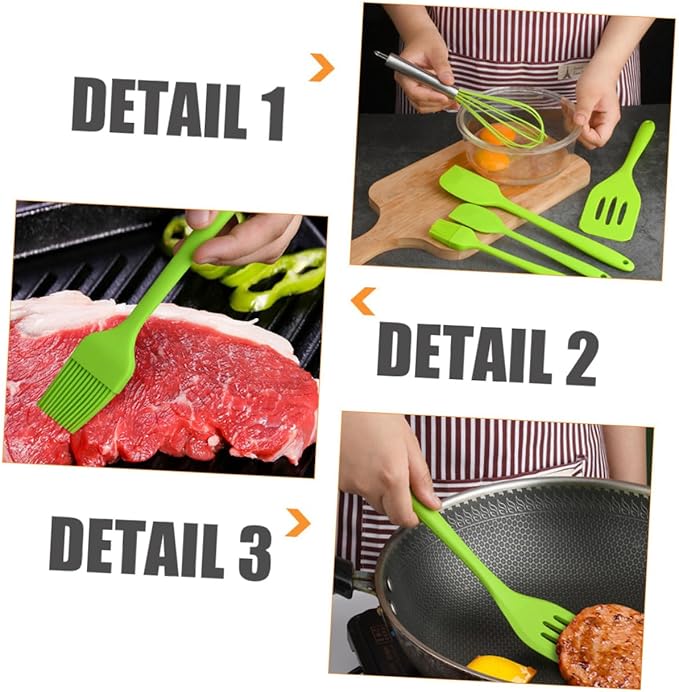 5pcs Silicone Utensil Kit Non-stick Cooking Gadgets Heat Resistant Egg Whisk and Baking Tools Set with Hanging for Kitchen Organization