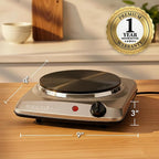 OVENTE Electric Countertop Single Burner, 1000W Cooktop with 7.25 Inch Cast Iron Hot Plate, 5 Level Temperature Control, Compact Cooking Stove and Easy to Clean Stainless Steel Base, Silver BGS101S