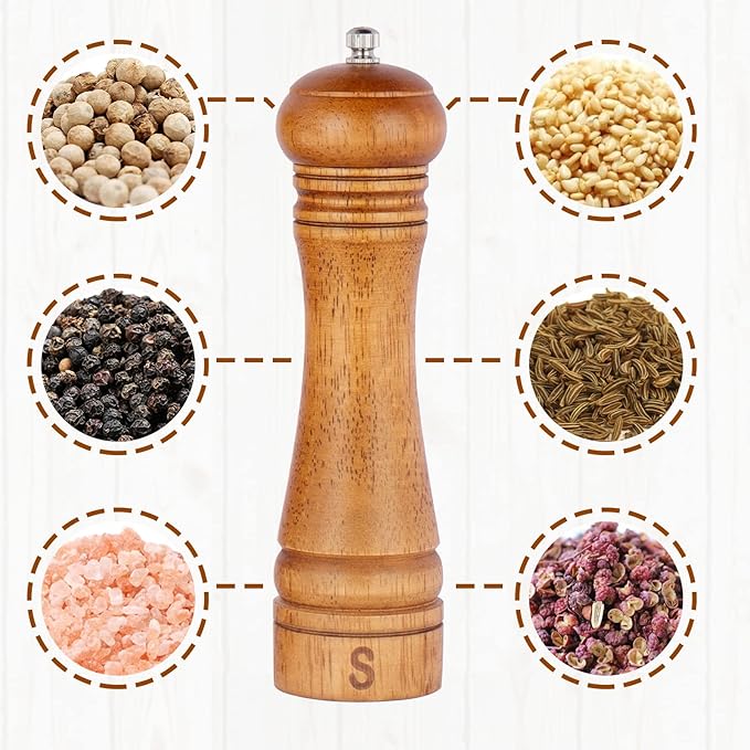 Gulex® Wood Pepper Grinder Pepper Mill,Adjustable Coarseness 8 Inch Wooden Peppermill, Ceramic Grinding Mechanism Salt Mill Refillable (1 pack) (Dark-2PC)