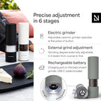 LARS NYSØM Electric Salt and Pepper Grinder Set I Automatic Salt and Pepper Mills with Adjustable Ceramic Grinder I USB Rechargeable Electric Spice Mill Set with LED Light (Ash Gray)