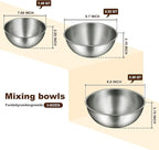 Gronivex Stainless Steel Mixing Bowls Set of 3 (1.5, 2.2, 3.4 Qt) - Food Grade 304, Nesting Design, Dishwasher Safe for Baking, Salad Prep & Cooking