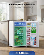 Upstreman 3.2 Cu.Ft Mini Fridge with Freezer, Single Door Mini Fridge, Dorm Fridge, Adjustable Thermostat, Mini Refrigerator for Dorm, Office, Bedroom, White-BR321