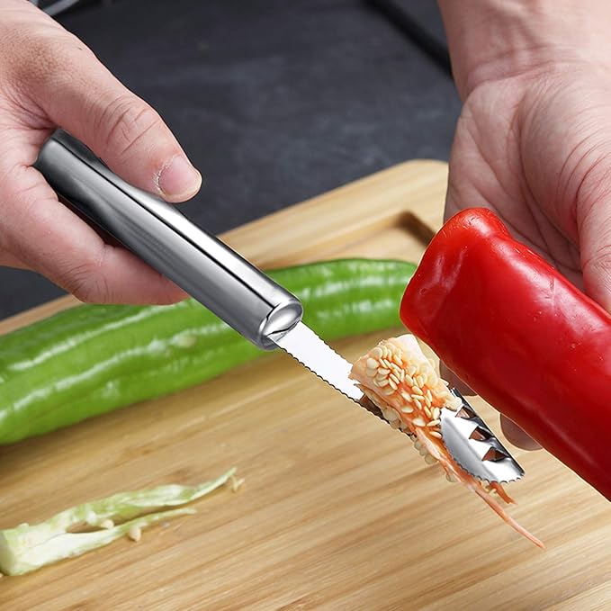 6 Pieces Corer and Pitter Fruit & Vegetable Multi-Function Stainless Corer and Pitter Remover Set for Apple, Pear, Cherry, Jujube, Red Dates, Berry, Chili