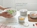 KooK Serving Bowls, with Lids, Ceramic Nesting Bowls, Set of 4, Embossed, Kitchen, Prep, Stackable, Gift, Microwave and Dishwasher Safe, 10/16/29/47 oz, Narbonne Collection (Ivory)