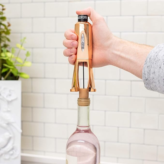 Cork Pops Legacy Wine Opener Built-in 4-Blade Foil Cutter Safe Cork Removal, Effortless Push Button Use, Needle Guard for Safety, Low-Pressure Cartridge Opens Up To 60 Bottles