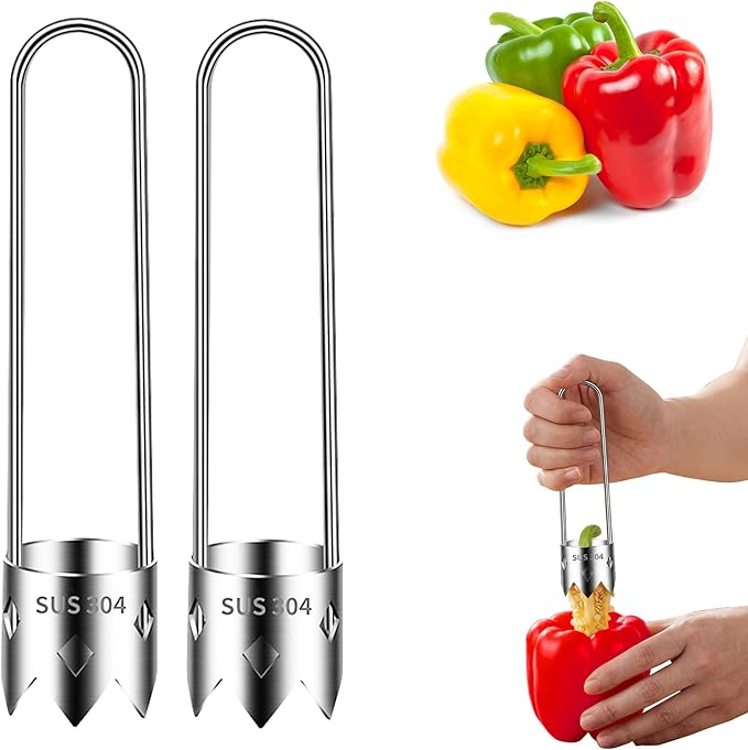 2 PCS Red Bell Pepper Corer - Pepper, Pineapple, Pear, Apple Corer - 304 Stainless Steel, Rust Resistant, Designed for a Wide Range of Fruits and Vegetables - Easy to Clean