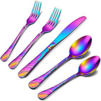 40-Piece Rainbow Silverware Set for 8, 18/0 Frosted & Mirror Finish Stainless Steel Vintage Flatware Set, Modern Cutlery Set for Home Wedding Restaurant Housewarming Party Event Serving For 8
