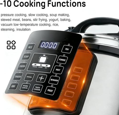 10 in 1 Electric Pressure Cooker with 24-Hour Reservation Function, 6L, Slow Cooker, Rice Cooker, Wok, Cake, Yogurt, Make Cooking Easier (Black)
