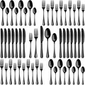 40 Pcs Black Silverware Set, Stainless Steel Flatware Set for 8, Food-Grade Cutlery Set, Mirror Polished Tableware Eating Utensils Set for Home Kitchen, Include Knife Fork Spoon Set, Dishwasher Safe
