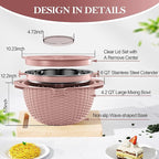 4-1 Strainer Bowl with Lid Set - Strainers and Colanders, Colander for Kitchen, Pasta Strainer, Fruit Cleaner, Veggie Wash, Funny Kitchen Present, Fruit Washing Bowl, Cooking Present for Women - Pink