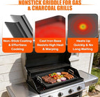 23" x 16" Cast Iron Nonstick Grill Griddle for Gas & Charcoal Grills, Flat Top BBQ Griddle Plate with Grease Groove & Removable Handle, Universal Fit for Outdoor & Home Cooking, Tailgating