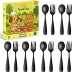 DEHOV Black Toddler Eating Utensils Set,Set Of 12 Food Grade Stainless Steel Silverware Sets For Kids,Dishwasher Safe Children Small Metal Spoons And Forks Flatware Sets
