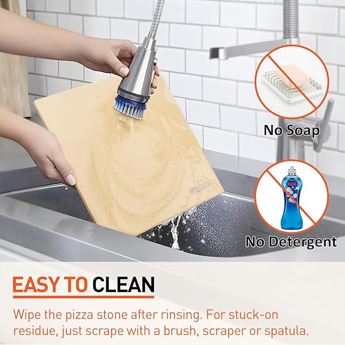 Arcedo Pizza Stone for Oven and Grill 13 Inch, Baking Stones for Bread Thermal Shock Resistant 13x13 Square Pizza Grilling Pans Replacement with PE Scraper