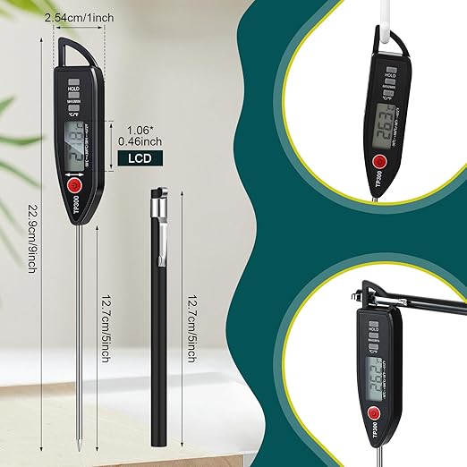 Copkim 6 Set Waterproof Food Thermometer for Water, Liquid, Candle and Cooking Digital Meat Thermometer with Long Probe Instant Read for Kitchen BBQ Grill Candy (Black,Red)