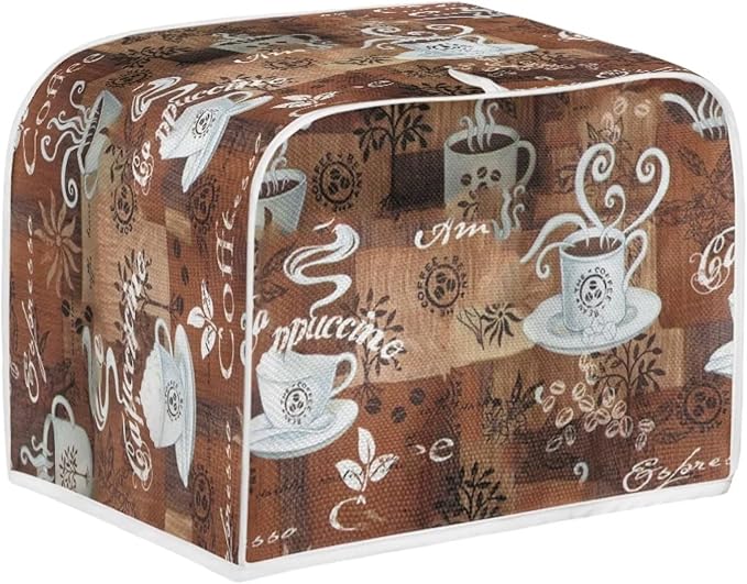 JEOCODY Toaster Bread Maker Cover with Handle - Coffee Theme Print, Wide Slot, Dust Protection
