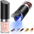 Sangcon Gravity Electric Salt and Pepper Grinder Set with Dust Cover, Battery Operated(4 AAA), Large Capacity, Adjustable Coarseness, One Hand Automatic Salt and Pepper Shakers Set Mill with LED Light