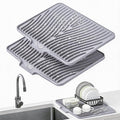 TIKNIK Silicone Dish Drying Mat, Stone Drying Mat for Kitchen Counter with Built-In Drain, Non-Slip Drain Pad with Built-in Drain, Heat Resistant Stone Drying Mat, Hangable, Grey-2pcs, 16" x 12"
