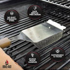 BBQ-AID Bristle Free Grill Brush and Scraper for Barbecue - Extended Large Wooden Handle with Replaceable Head - No Scratch BBQ Cleaning Accessories for Outdoor Grills