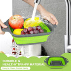 AUAUY 2 PCS Collapsible Colander Set, Square Silicone Folding Colander with Plastic Handles, Eco-Friendly Large Hole Kitchen Strainer for Draining Pasta Vegetables Fruits-1 Large and 1 Small