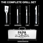 Papa Gifts, Christmas Papa Gifts from Grandkids Heavy Duty Grilling Accessories Kit for Backyard BBQ, Thick Stainless Steel Grill Utensils with Non-Slip Handle Tool Grilling Gift for Man on Birthday